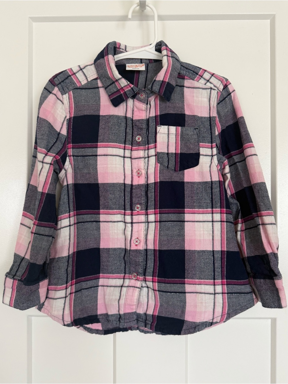 Jumping Beans Girls Size 4 Pink Navy Plaid Flannel Button-Down Shirt